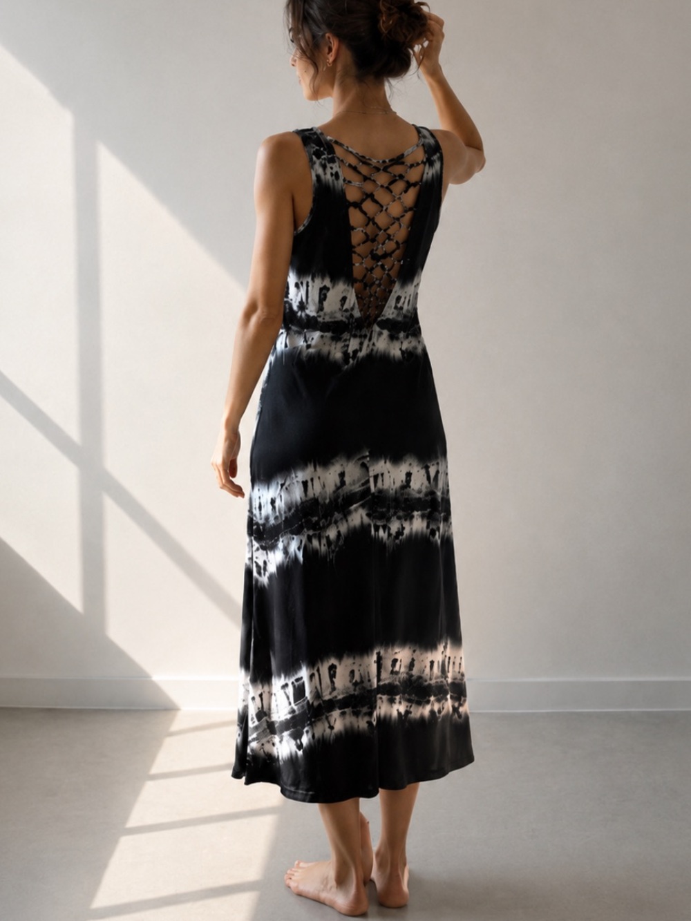 S-Twelve Open Back Lattice Maxi Dress Tie Dye Made in USA S